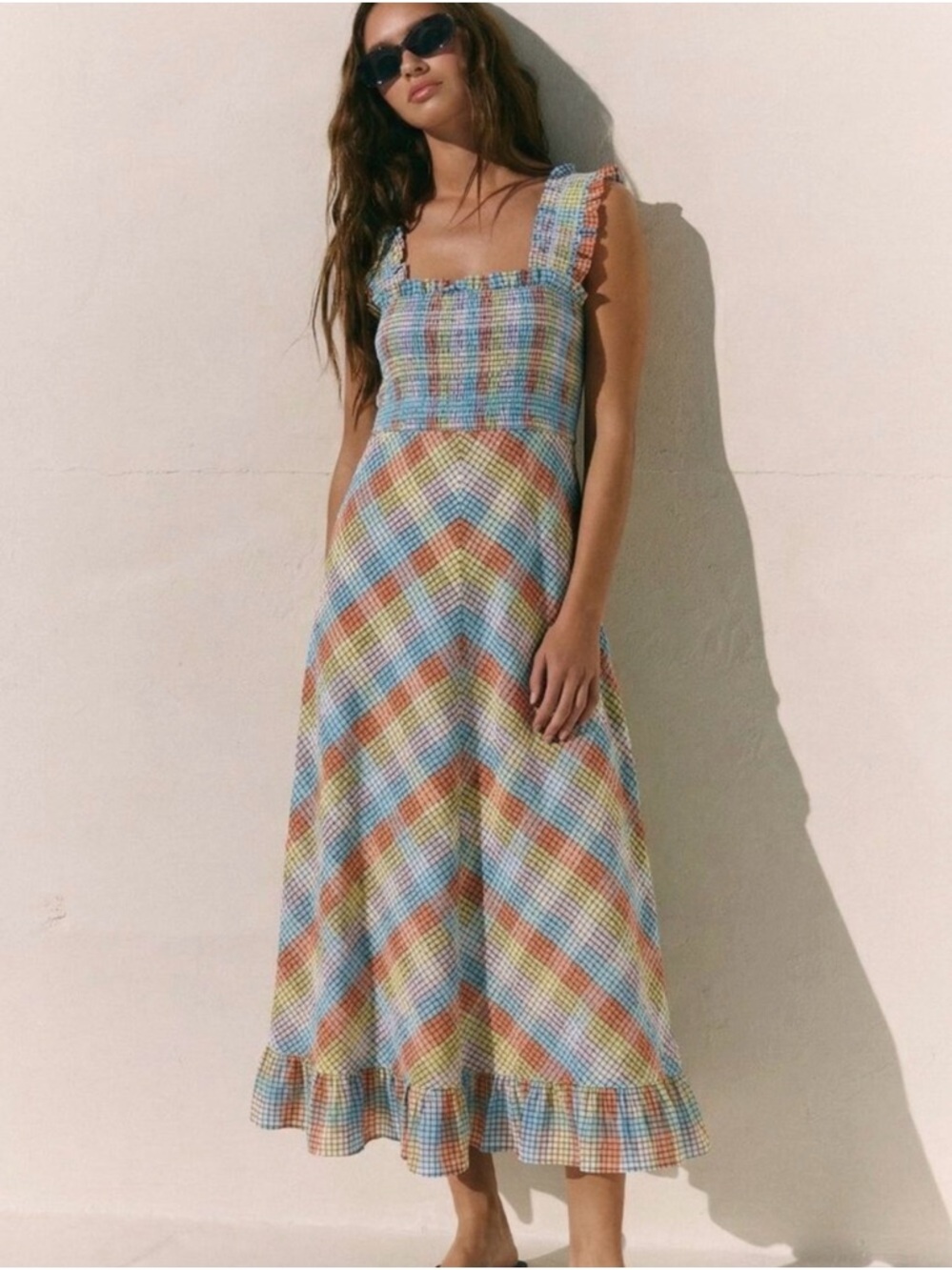 Ganni Seersucker Check Multicolor Midi Skirt size 2